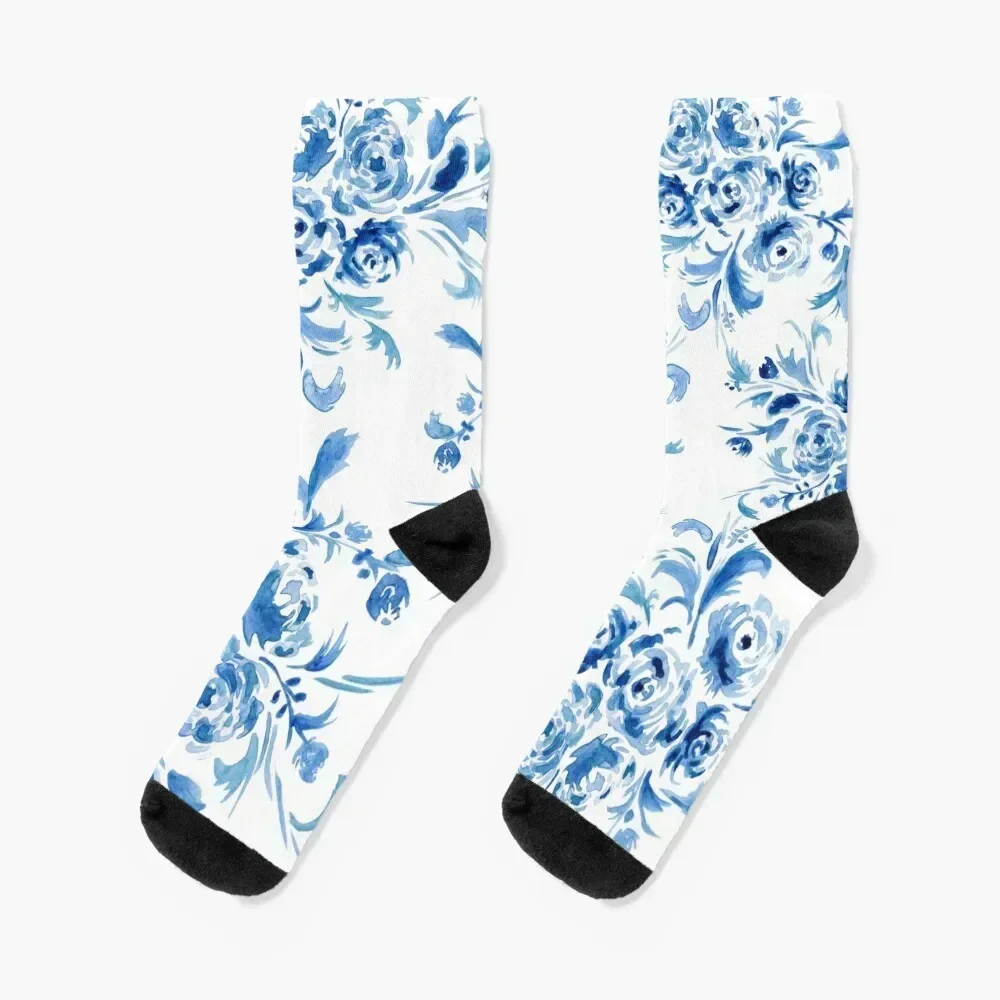

Blue Portuguese Floral Pattern Socks floral compression Stockings man cool Male Socks Women's