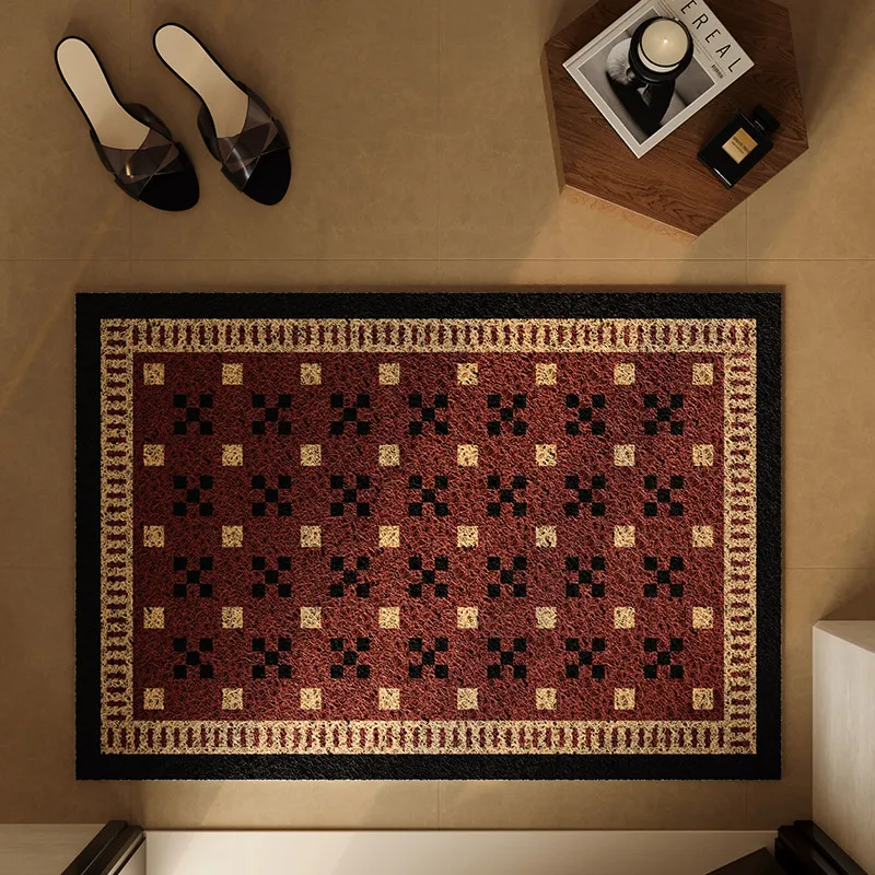 Retro Rhombus Checkered Wire Loop Doormat Anti-slip Cuttable Washable Dirt Catcher Entrance Rug Indoor Entryway Floor Mat