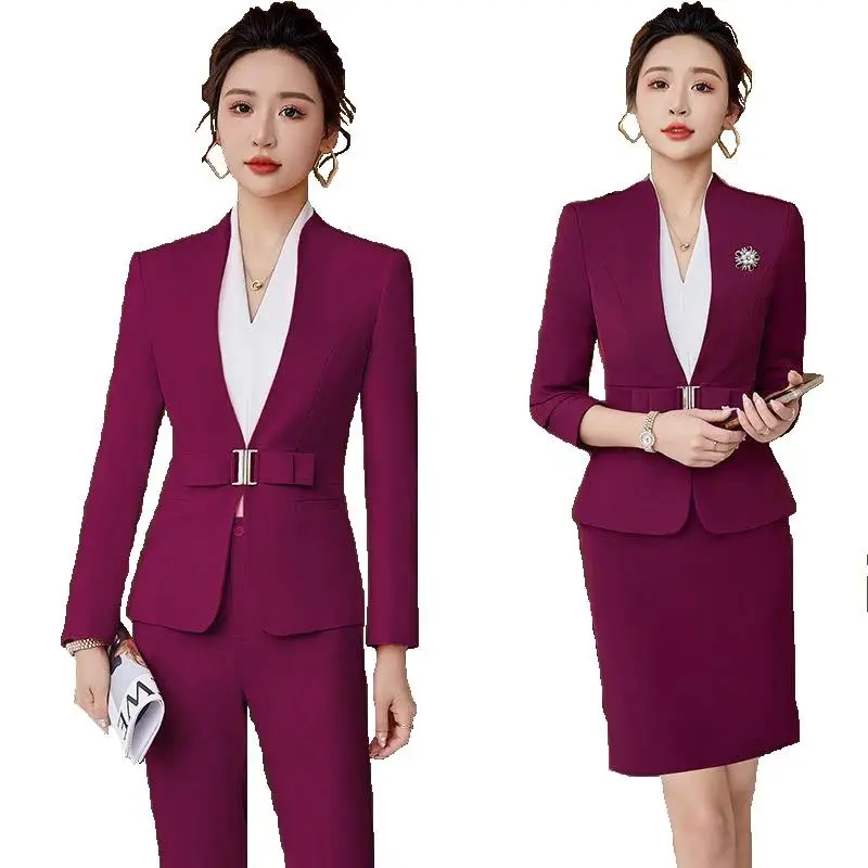 Formal Office Skirt Suit For Womens Spring Blazers Skirt Set Long Sleeve Uniform Elegant Feminino Business Formal Work Suit