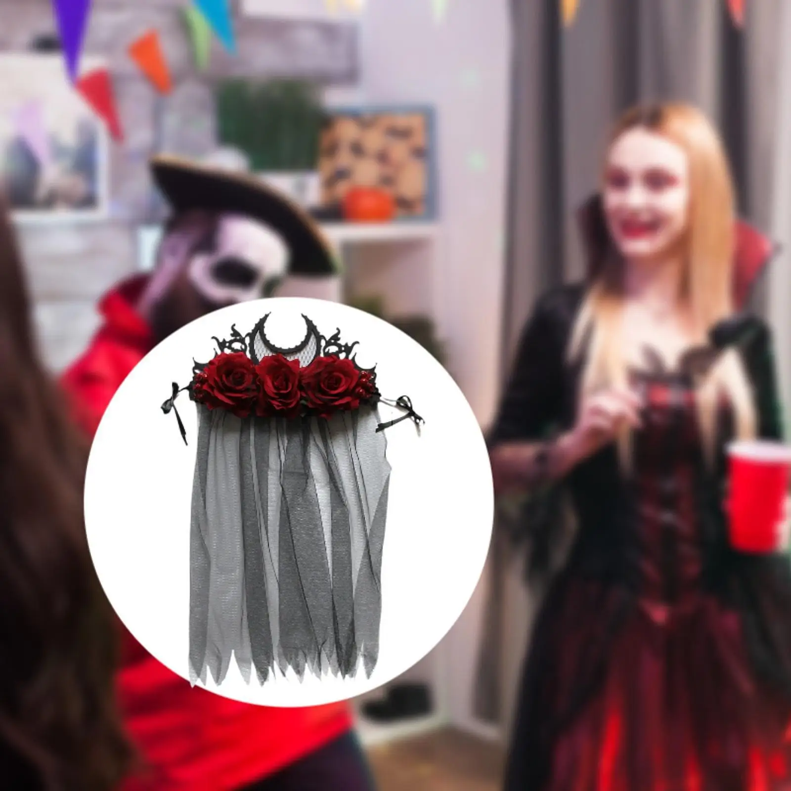 Halloween Mesh Sluier Haarhoepel Haarband voor Cosplay Rollenspel Feestartikelen