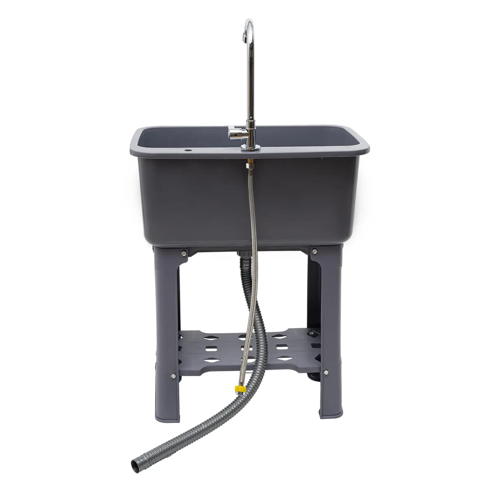 

Home Utility Sink with Faucet 24\" D X 16\" W Gray Plastic Laundry Sink with Washboard, Outdoor Sink for Washing Room Basement Garage