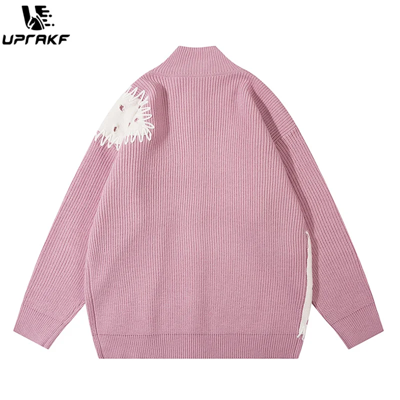 UPRAKF Embroidered Knit Button Casual Loose Fitting Sweater Outwear Fashion Korean Style Coat Long Sleeve