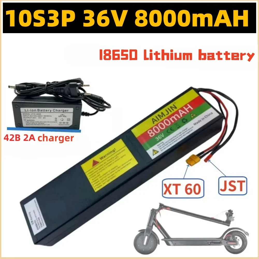 

10S3P 36V 8000mAh Li-ion Rechargeable Battery Pack XT60+JST Plug whit 42V 2A Charger Suitable For Electric Scooter