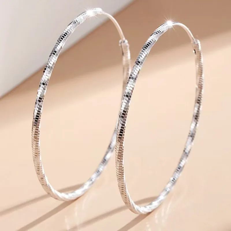 Fashion kpop 925 Sterling Silver Special 5CM Spiral Big Circle Hoop Earrings for Women Party wedding Versatile Jewelry Gifts
