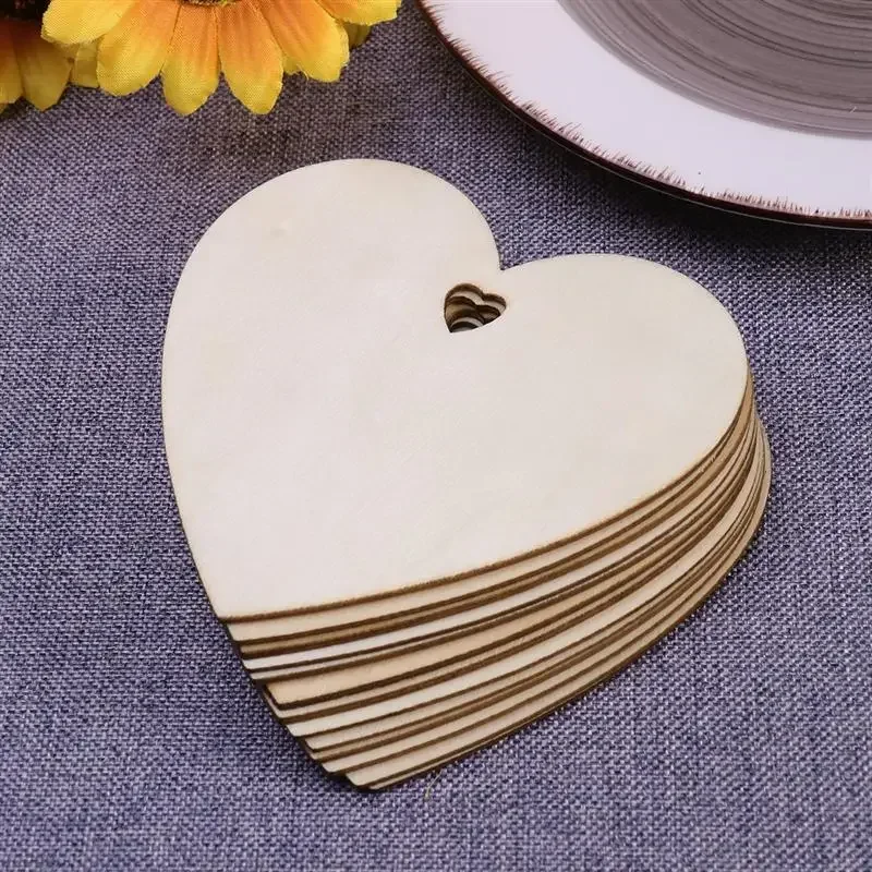 10pcs Heart Shaped Wooden Hanging Ornament Hearts Craft for Wedding Valentine\'s Day Gift DIY Wood Craft