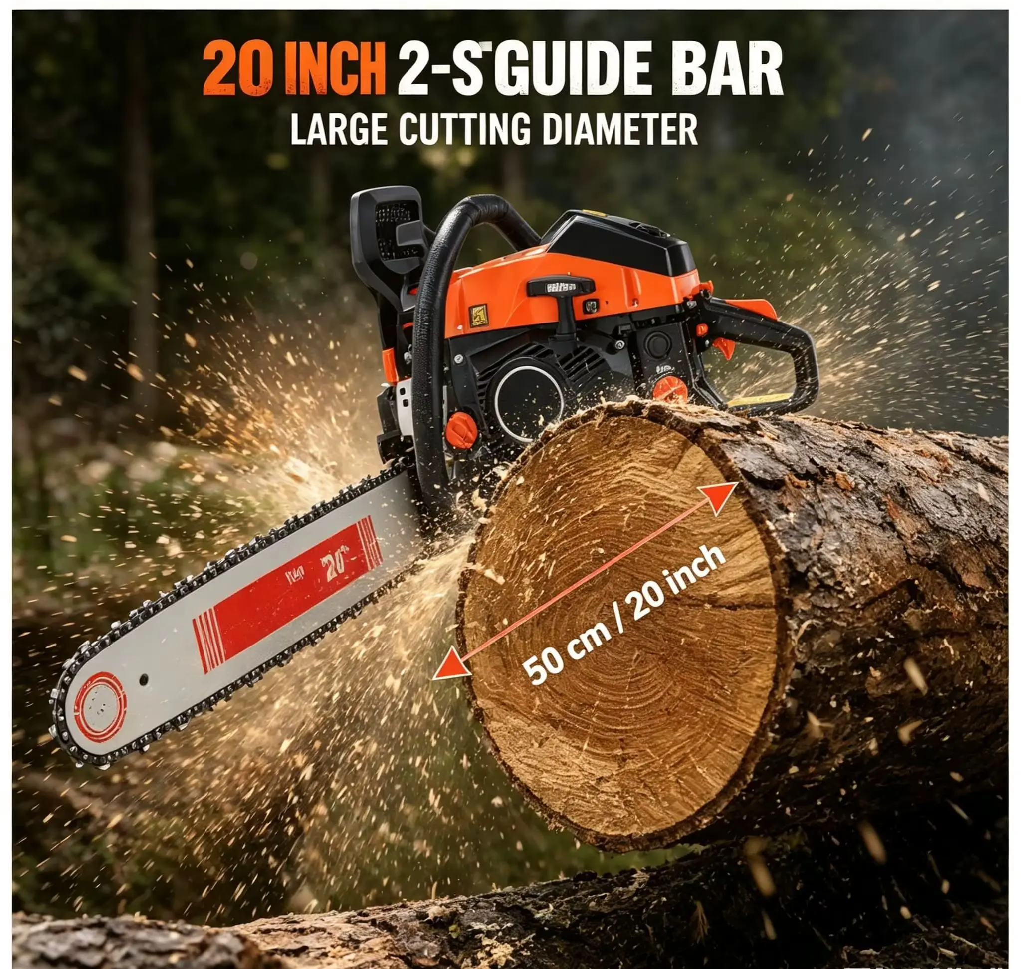 6000W 2-Takt 20 Zoll Benzin-Kettensäge, 68CC Hochleistungs-Holzfällsäge, Vibrationsdämpfende Benzin-Kettensäge für Bauernhof, Garten & Baumfällen