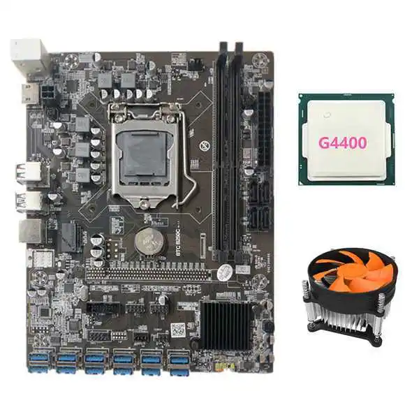 B250C12P main board for LGA1151 12 USB3.0 PCIE GPU slot + fan + G4400