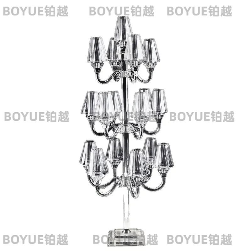 European Crystal Candelabra Multi Arm Windproof Glass Candle Holder Elegant Centerpiece for Wedding Party Home Table Decor