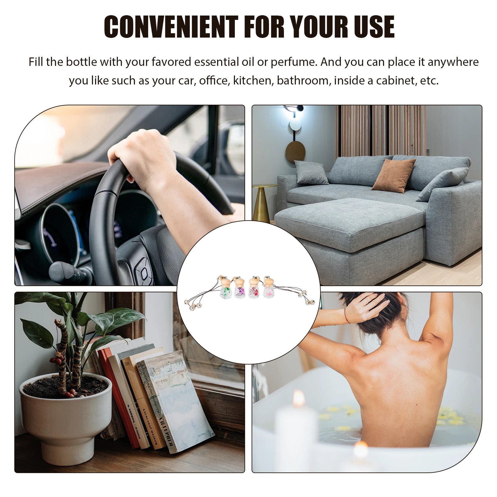 

4pcs Glass Car Hanging Perfume Air Freshener Diffuser Empty Pendant Aromatherapy Fragrance For Vehicle Office Interior Scent