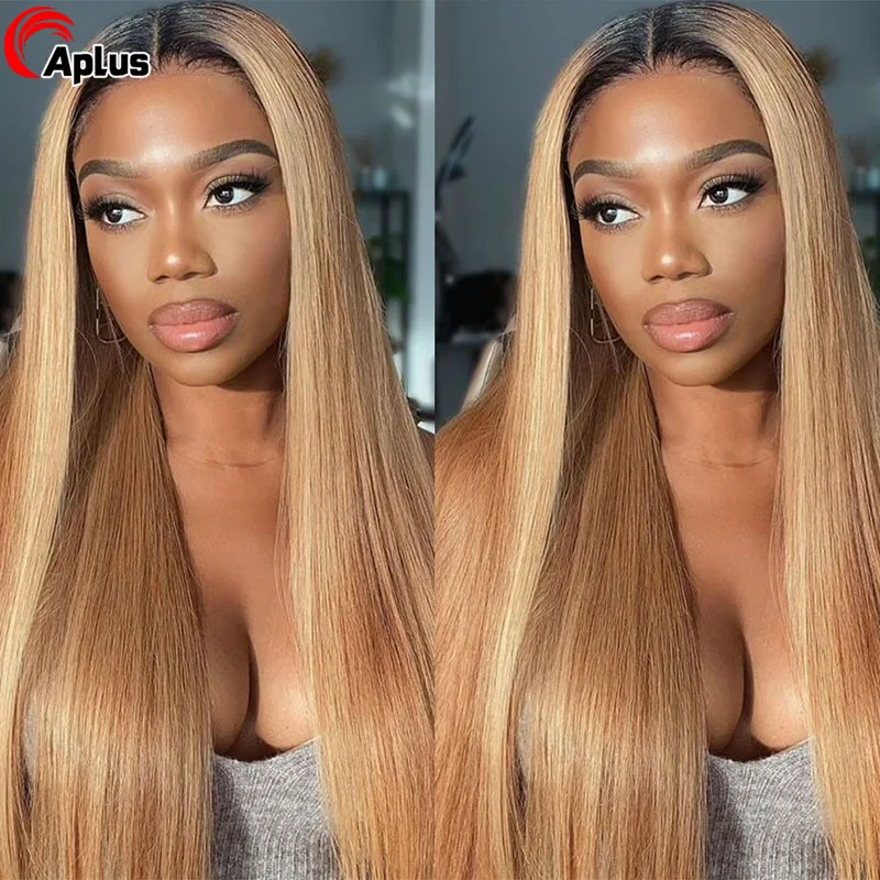 Honey Blonde Wig Ombre Hd Lace Front Human Hair Wigs 1B/27 99j Color Straight Glueless Brazilian Wigs Highlight Lace Frontal Wig