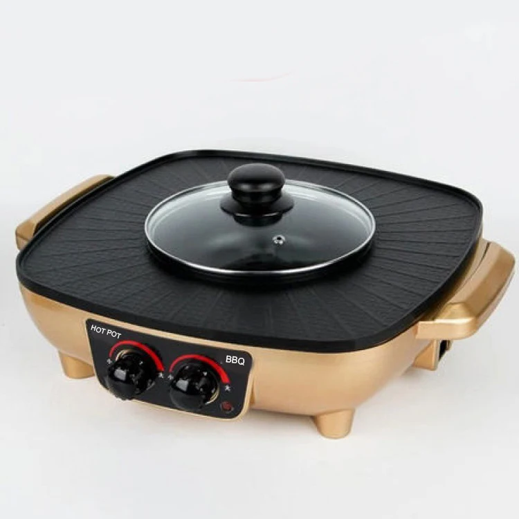 

Portable Smokeless Electric Grill Bbq with Hot Pot Non-stick Coating Outdoor and Indoor Stove Top Home Use