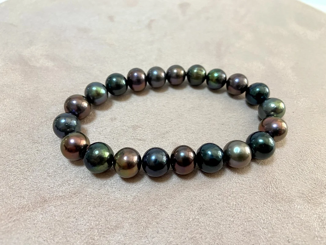 Black Mix Color Natural Pearl Fashion Jewelry Bracelet for Women,10-11mm Round Less Flaw Freshwater Real Pearl with Elastic