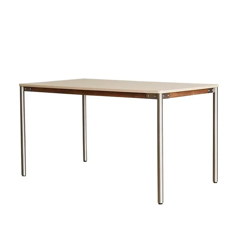 Household dining table matte stainless steel solid wood rectangular dining table and chair combination