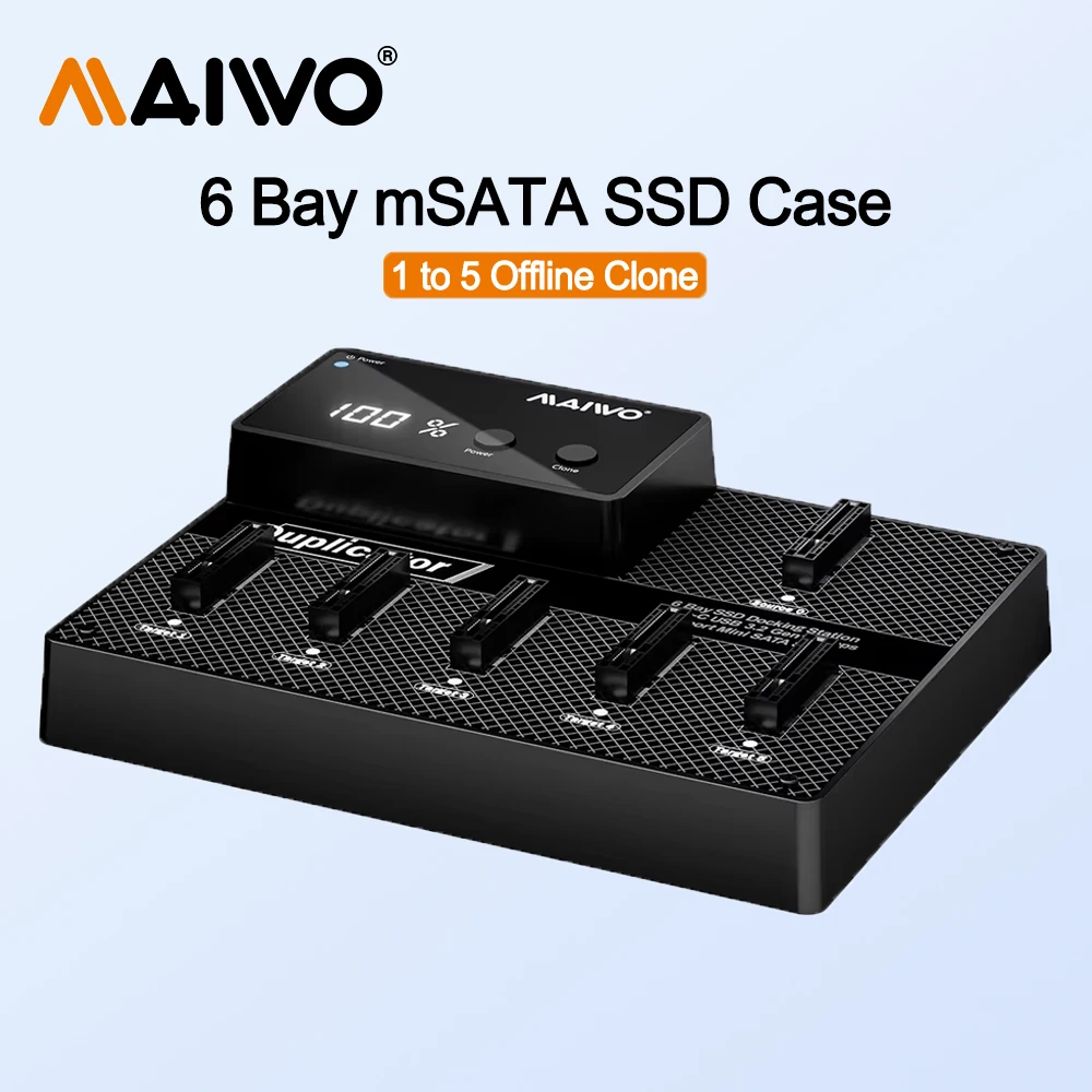 

MAIWO 6 Bay mSATA SSD Enclosure Docking Station Cloner MSATA to USB 3.0 Adapter with 12V/7A Power for msata SSD Disk Case