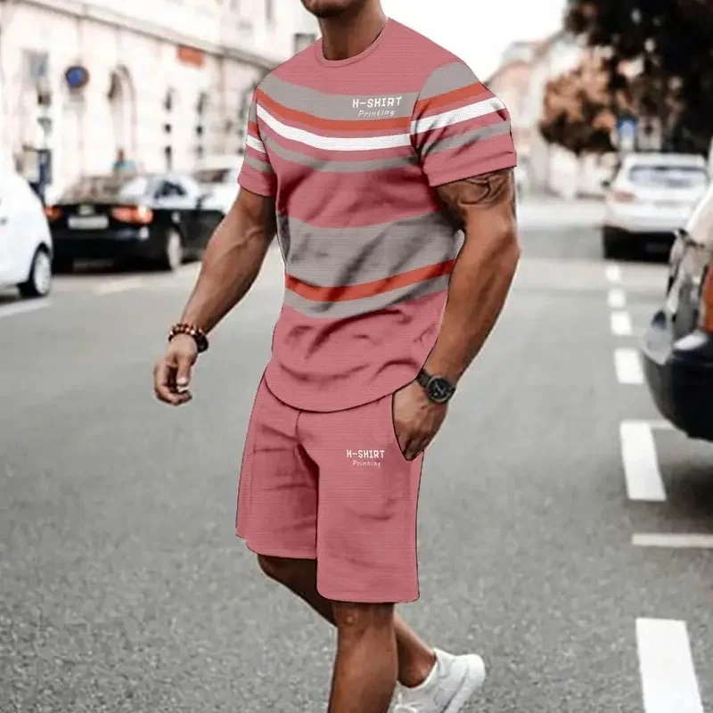 

2025 Men's Summer Casual 3D Printed Hot Shorts and T-Shirt Set - Short Sleeve, Round Neck Regular Fit, Stretch Fabric Leisure We