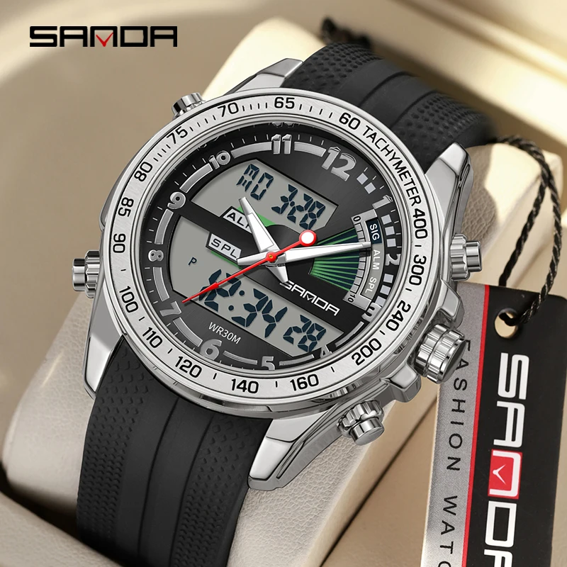 

SANDA Top Luxury Digital Sport Watches for Men Strong Luminous Dual Display Waterproof Quartz Steel Wristwatch Relogio Masculino