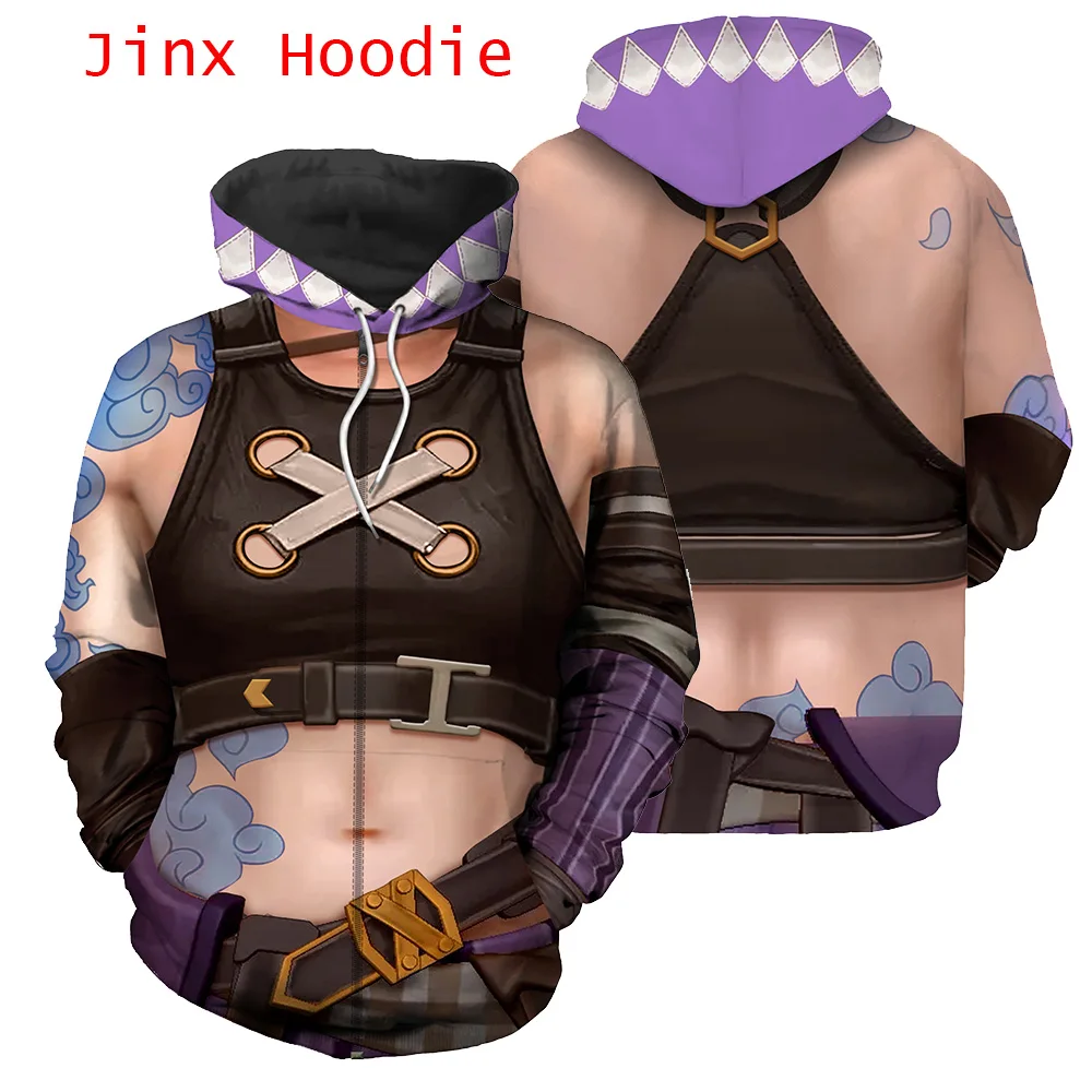 Jinx Cosplay Hoodie Costume LOL Game 3D Printed Hooded Sweatshirt Men Women Casual Streetwear Pullover Halloween Carnival Suit