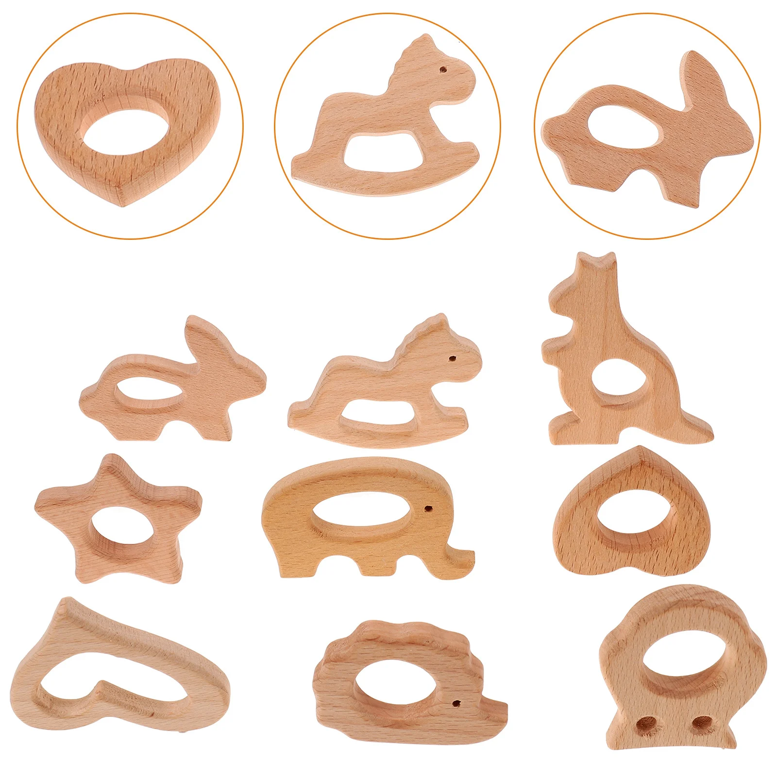 Anneau de dentition en bois de hêtre pour bébé, 9 pièces, pour une mastication confortable et le développement buccal, anneau de dentition en bois