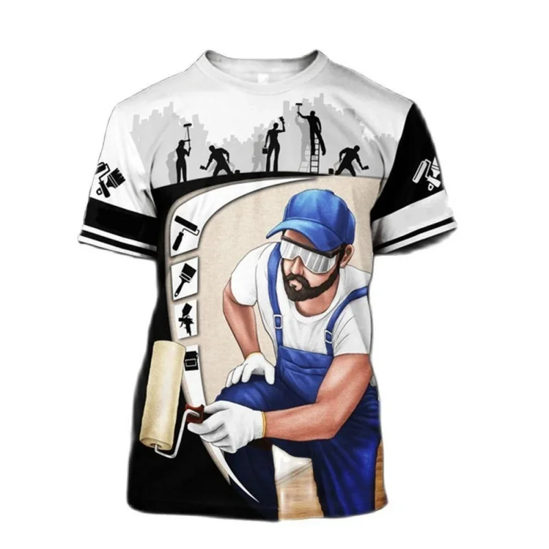 3D Printed Painter Uniform T-Shirt For Men Sport Pattern Tees Summer Fashion Street Short Sleeve Tops Loose Round Neck T Shirts