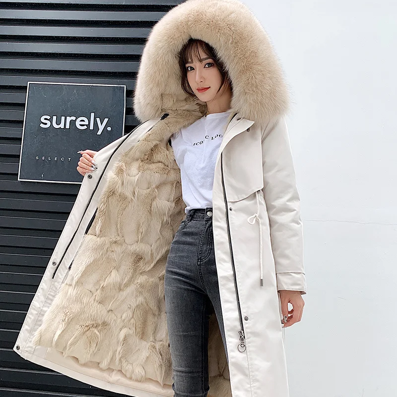 Pele 2023 real nova moda inverno jaqueta feminina forro de pele de raposa parkas genuíno casaco de pele feminina à prova dwaterproof água quente streetwear solto