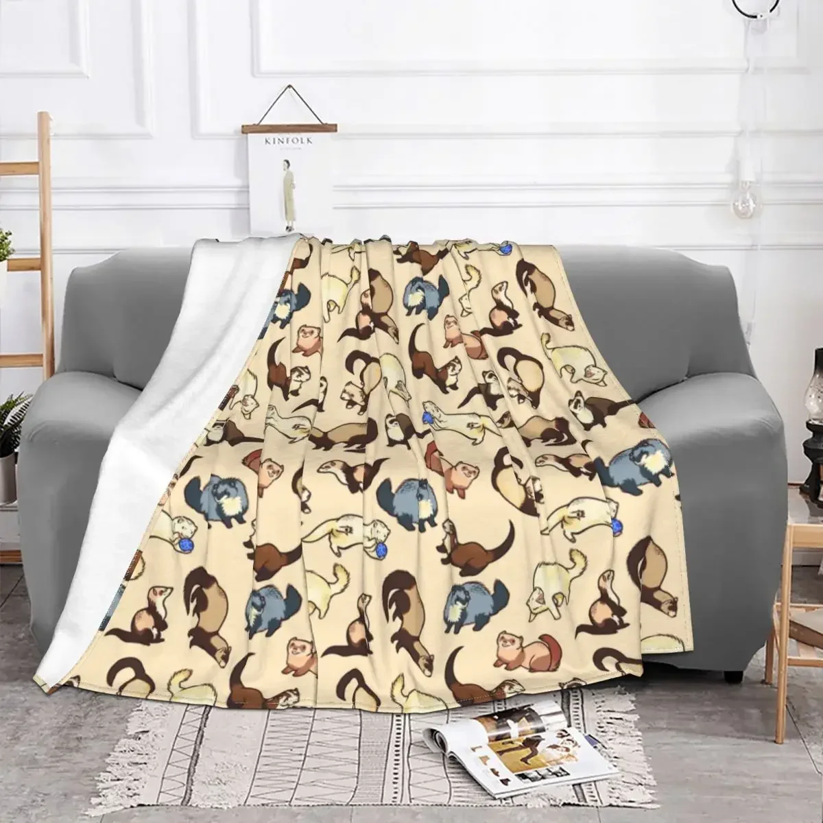 Ferret Animal Blankets Fleece Summer Autumn Winter Wildlife Rodent Weasel Soft Throw Blanket for Bed Outdoor Rug Piece