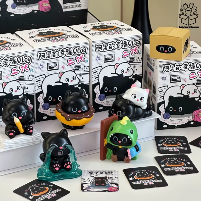 

Креативная и милая мультяшная глухая коробка с черным котом, милая фигурка котенка, украшение для офисного стола, фигурка-сюрприз, подарок для девочек
