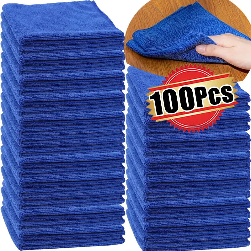 

Microfiber Towels Car Wash Drying Cloth Blue Car Care Detailing Cleaning Polishing Duster Home Kitchen Washing Rags 10-100pcs