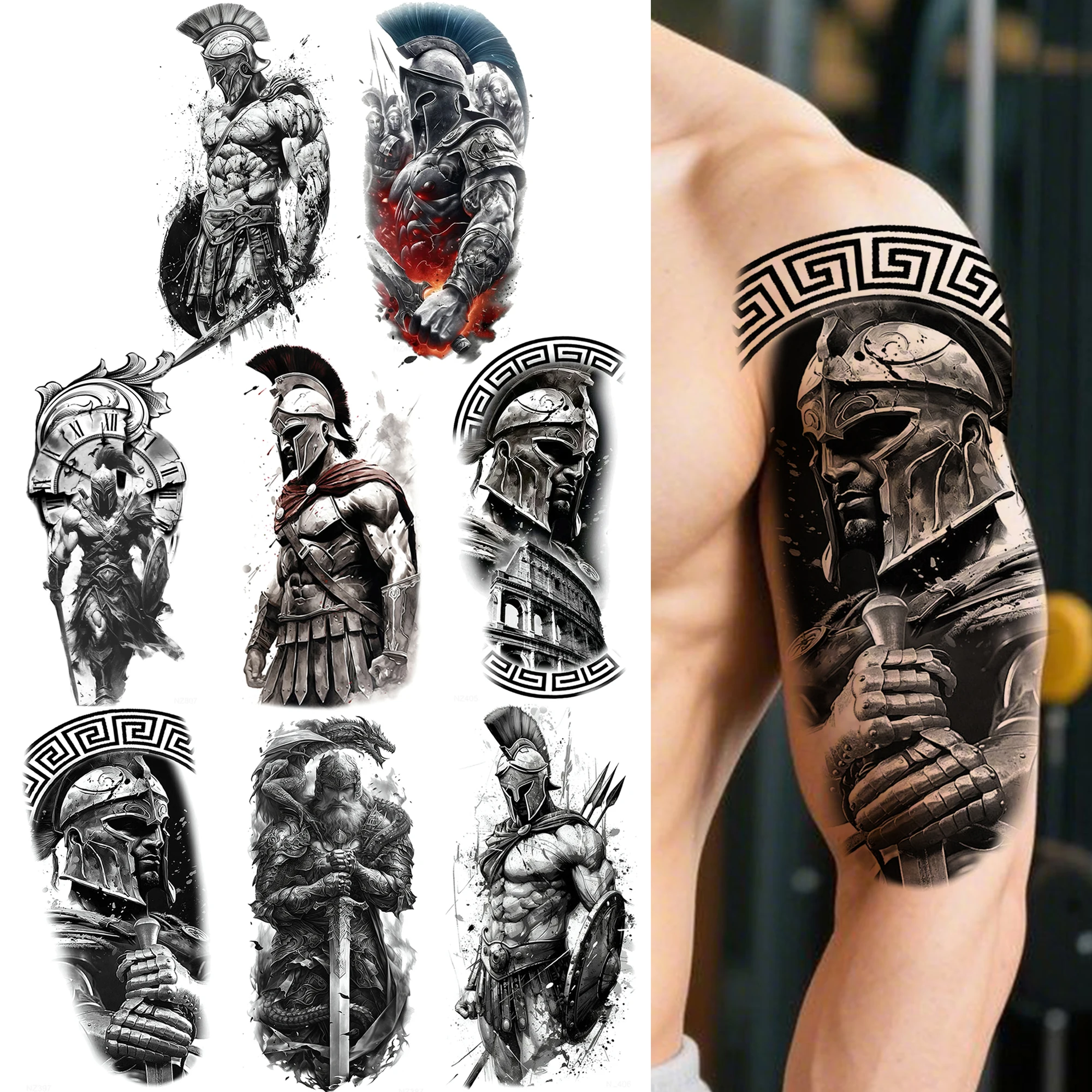 

1 лист воин Спартанский воин рыцарь временные татуировки для мужчин и взрослых водостойкий боди-арт рисунок поддельные татуировки наклейка Декор
