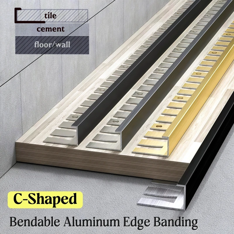 Embedded Curved Step Edge Banding Aluminum Profile C-Shaped Stair Nosing Protector Strips Floor Door Window Bendable Seal Strips