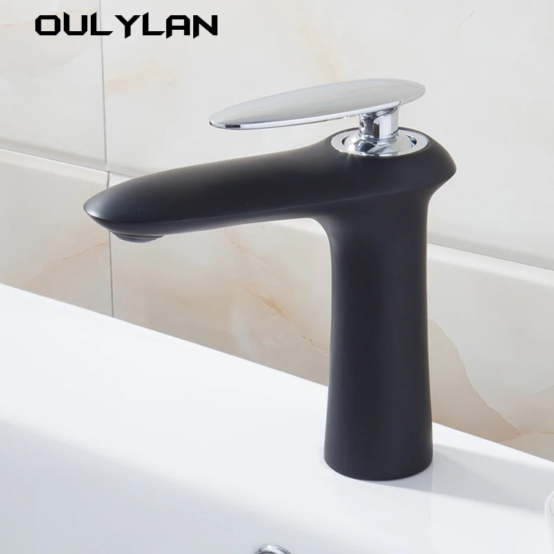 

Fashoin Brass Basin Faucet Black White Hot and Cold Water Mixer Tap Single Hole Home Bathroom Washbasin Faucet