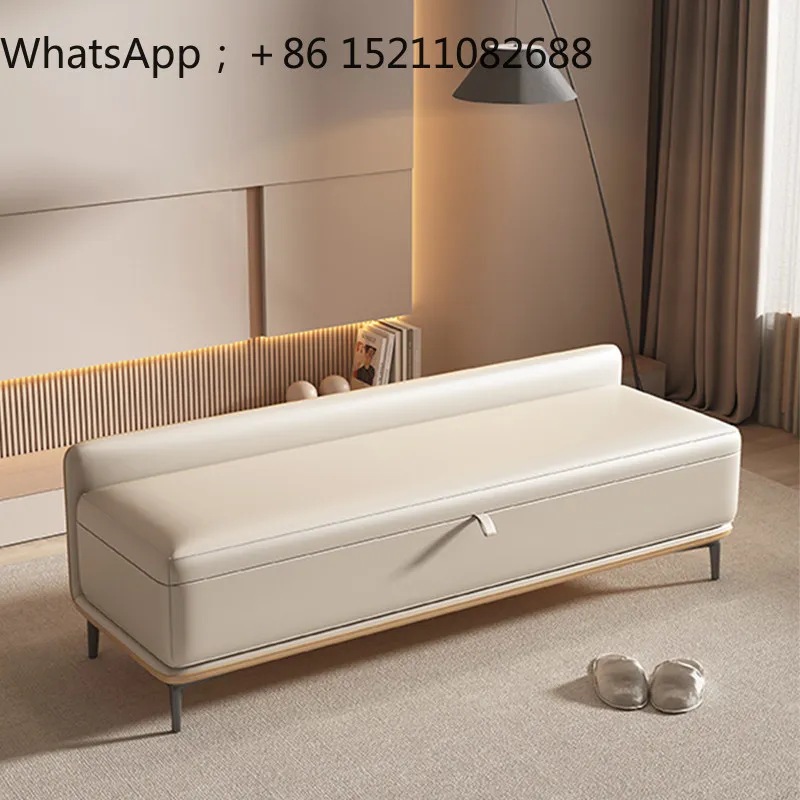 SCY Light Luxury High-End Footbench, Bedroom, Bedside Genuine Leather Long Bench, Solid Wood Bed Storage Sofa Stool