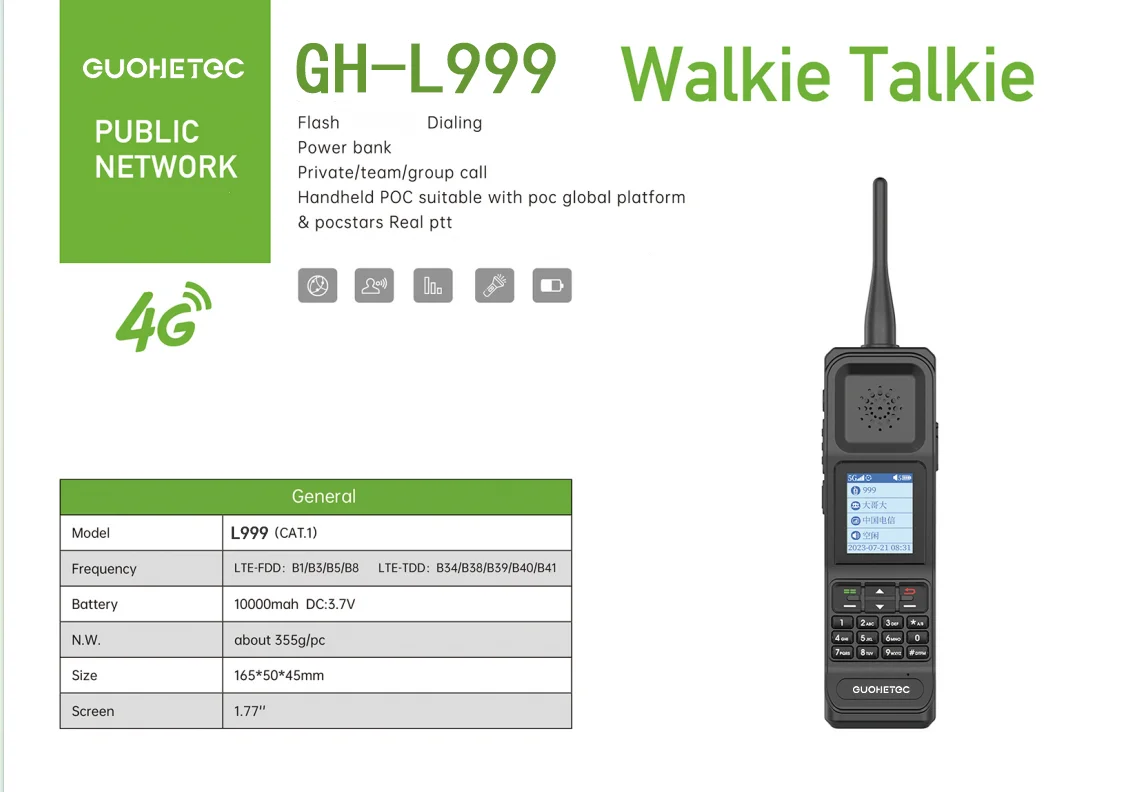 GUOHETEC GH-L999 Walperforated Talkie Déterminer POC Convient avec Poc Global Platform Pocstars Real PTT Flash Dialing