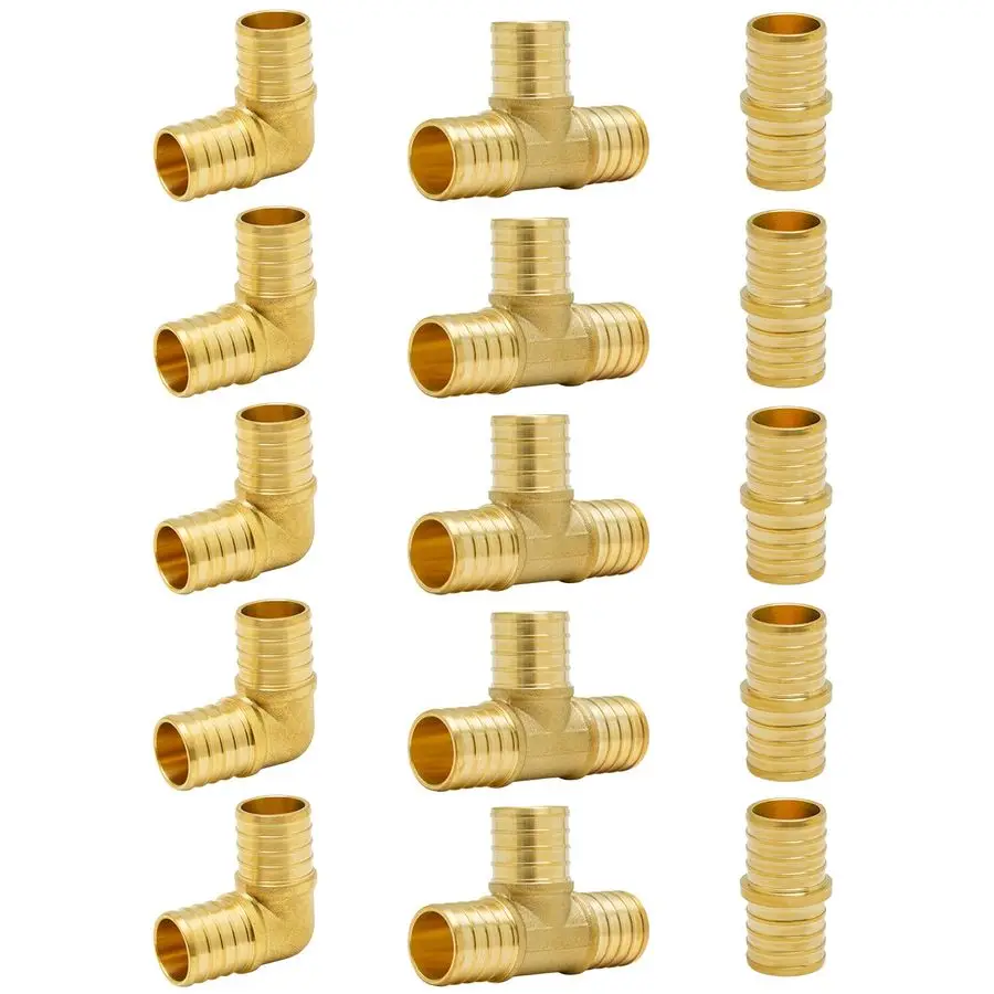 

15Pack 1 Inch PEX Fittings, 5 Each Elbow Tee Coupling, No Lead Brass, Pex Fittings 1 Inch Assortment, UPC, NSF Certified
