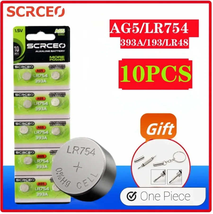 

2-10PCS 1.55V AG5 LR754 Button Batteries SR754 193 393 Round Cell Coin Alkaline Battery L754 SR754SW LR48 For Watch Toys