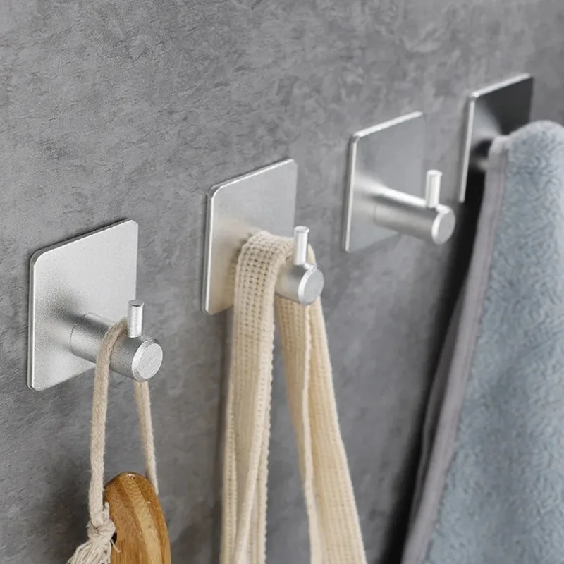 Silver self-adhesive wall hanging hook key hanger door dressing gown hooks coat towel rack Stainless Steel bathroom accessories