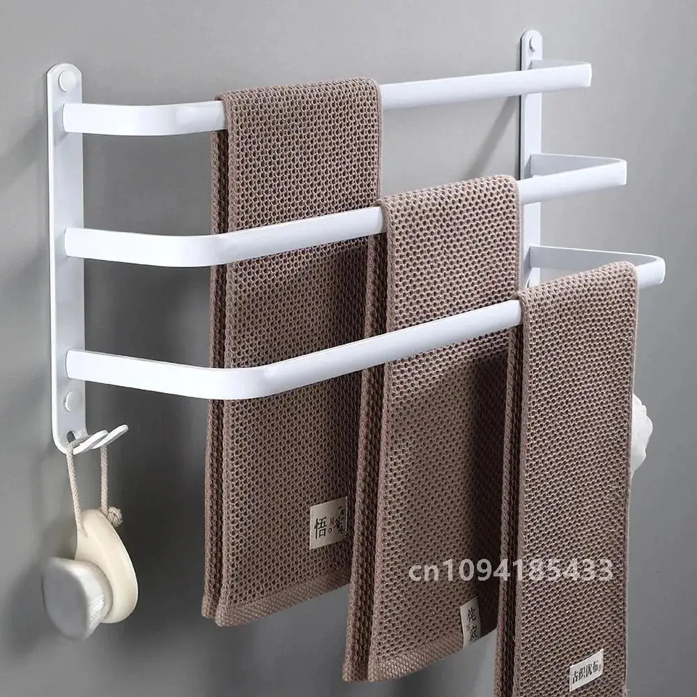 Bathroom Accessories Towel Hanger Rack Shower Towel Bar Wall Holder Organizer Hook Rail White Space Aluminum Bath Shelf Storage