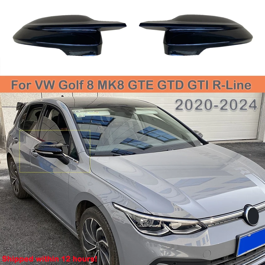 

For VW Golf 8 MK8 GTE GTD GTI R-Line 2020 2021 2022 2023 2024 2PCS Gloss Black Rearview Mirror Cover Trim Auto Accessories