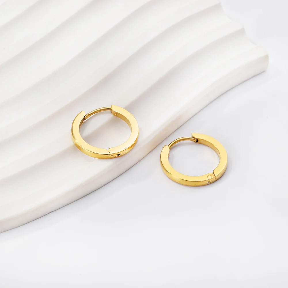LUXUSTEEL Punk Mini Slim Small Huggie Hoop Earrings for Women Men Golden Color Stainless Steel Round Unisex Ear Piercing Jewelry