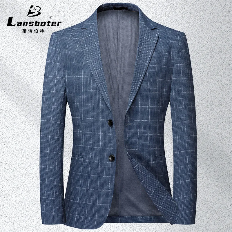 

Lansboter Blue Spring Thin Men's Suit Korean Version Slim Fit Young And Middle-aged Plaid Small Suit Business Casual