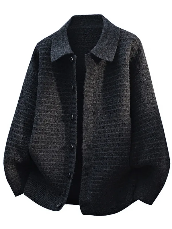 

Мужской повседневный вязаный свитер с воротником, свободный крой, осень-зима, полиэстер, длинный рукав, немнущийся, для отдыха