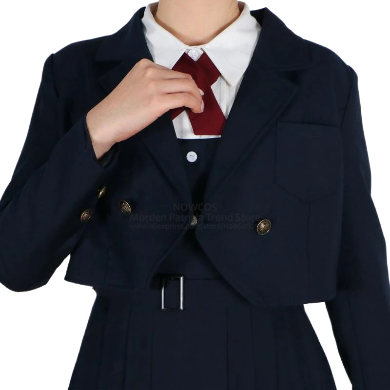 Spring 2024 [Arrogant Miss] Girl's Long Pleated Dress Navy Women Blazer Long Sleeved Pinafore Dress Belt Red Bow JK Uniform XXXL