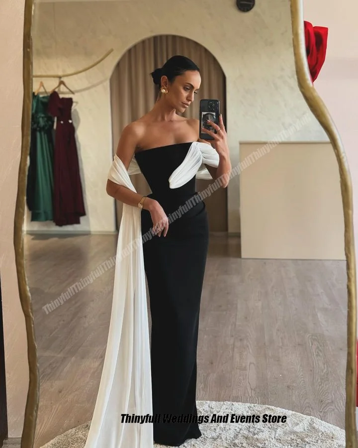 Thinyfull Mermaid Prom Dresses Strapless Sleeveless Satin/Chiffon Evening Party Gown Dubai Formal Occasion Dress Customized