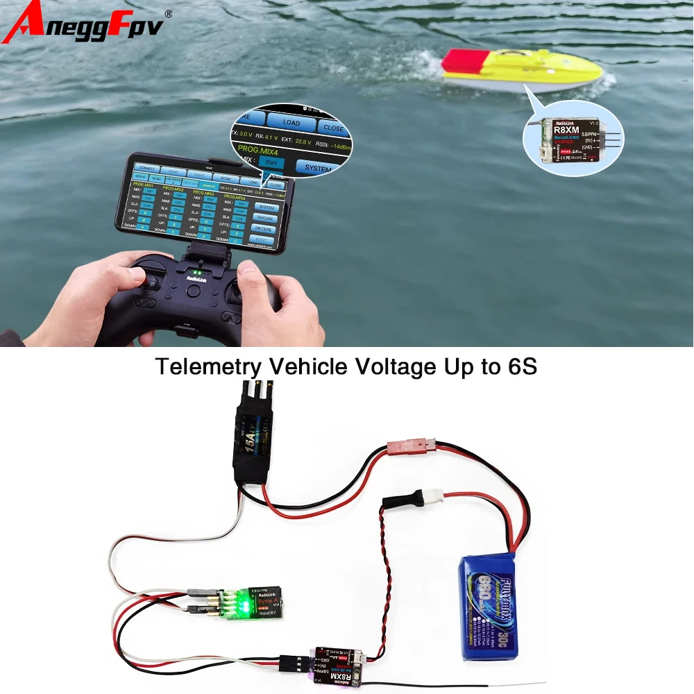 Radiolink 8 Channels Mini Receiver  R8XM 2.4GHz Integrated Telemetry Vehicle Voltage  4000 Meters Control & Telemetry Distance