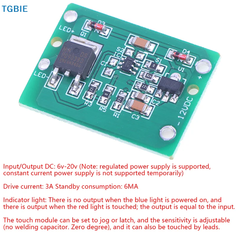[TL]【TL】12V Capacitive Touch Switch Sensor Module Push Button Touching Key Module Jog Latch DC 6-20V 3A TTP223