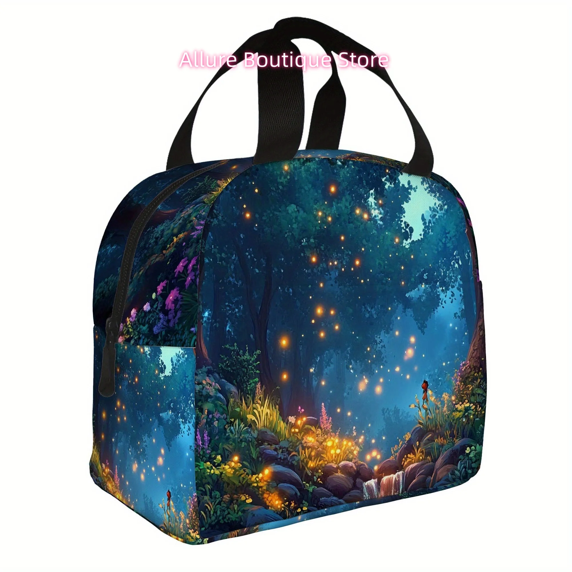 1pc Magical Glow-in-the-Dark Thermal Insulated Bag - Non-Food Contact Portable Thermal Bag with Enchanted Forest Glowing Lights