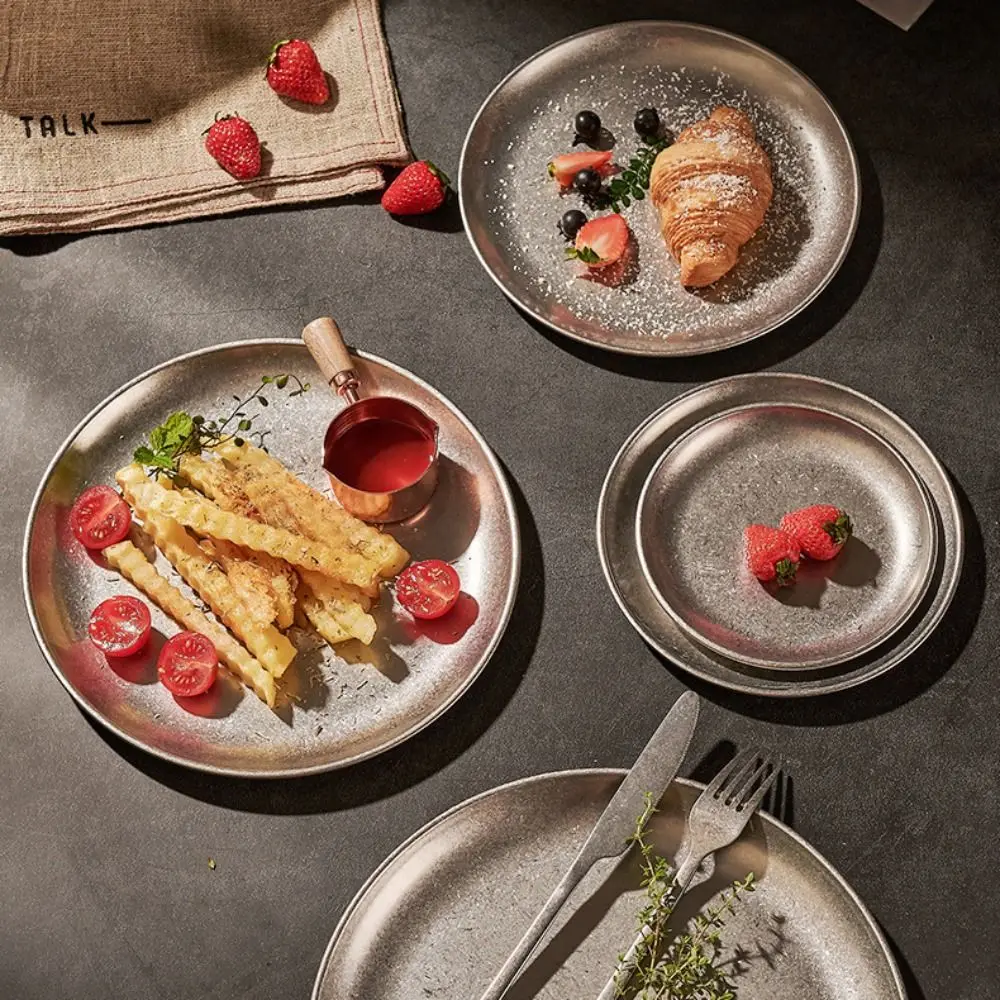 

Tableware Stainless Steel Steak Plate Classical Durable Sushi Plate Multi-Function Creative Western Dish Dinner
