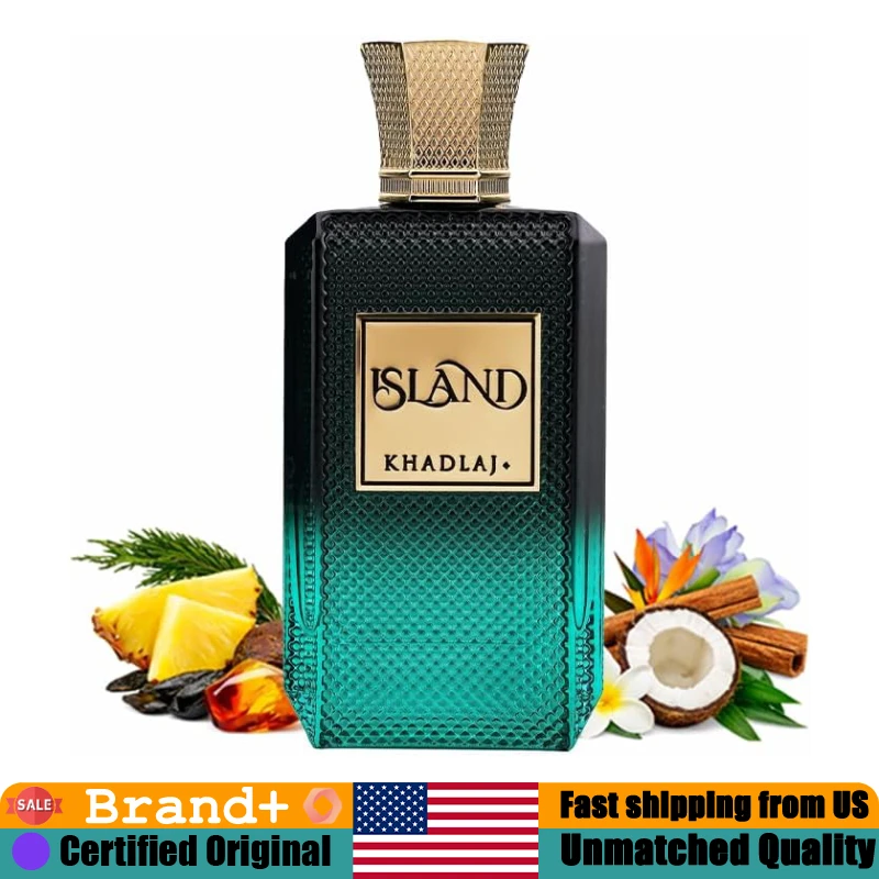

Khadlaj Island Extrait de Parfum Spray 100 ML Premium Arabian Perfumes 3.4 Oz Lasting Luxury Ambergris Fresh Tropical Pheromones
