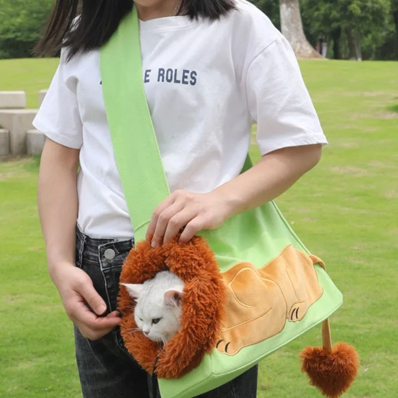 Pet Canvas Shoulder Bag Lion Shaped Carrier For Cat Comfortable Cats Carrying Pouch Handbag Puppy Messenger Bag For Out Travel