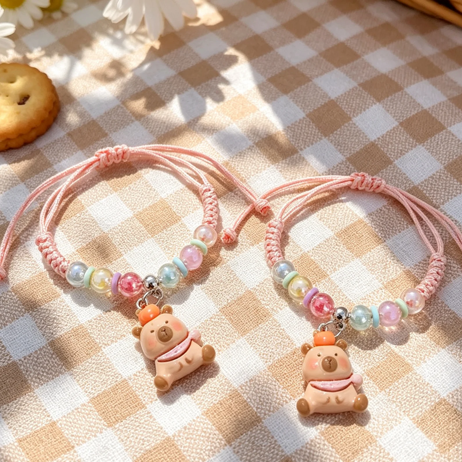 Cartoon capybara handmade braided bracelet, kawaii beaded jewelry decoration, everyday party gift