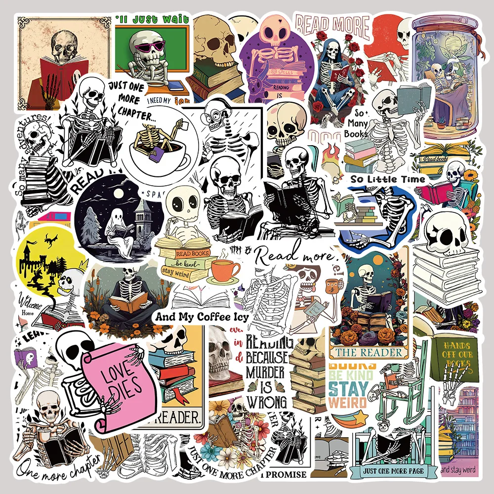 10/30/50Pcs cartoon Gothic Skeleton Reading Graffiti Sticker For Snowboard Laptop Luggage Car Fridge DIY Styling Vinyl Sticker